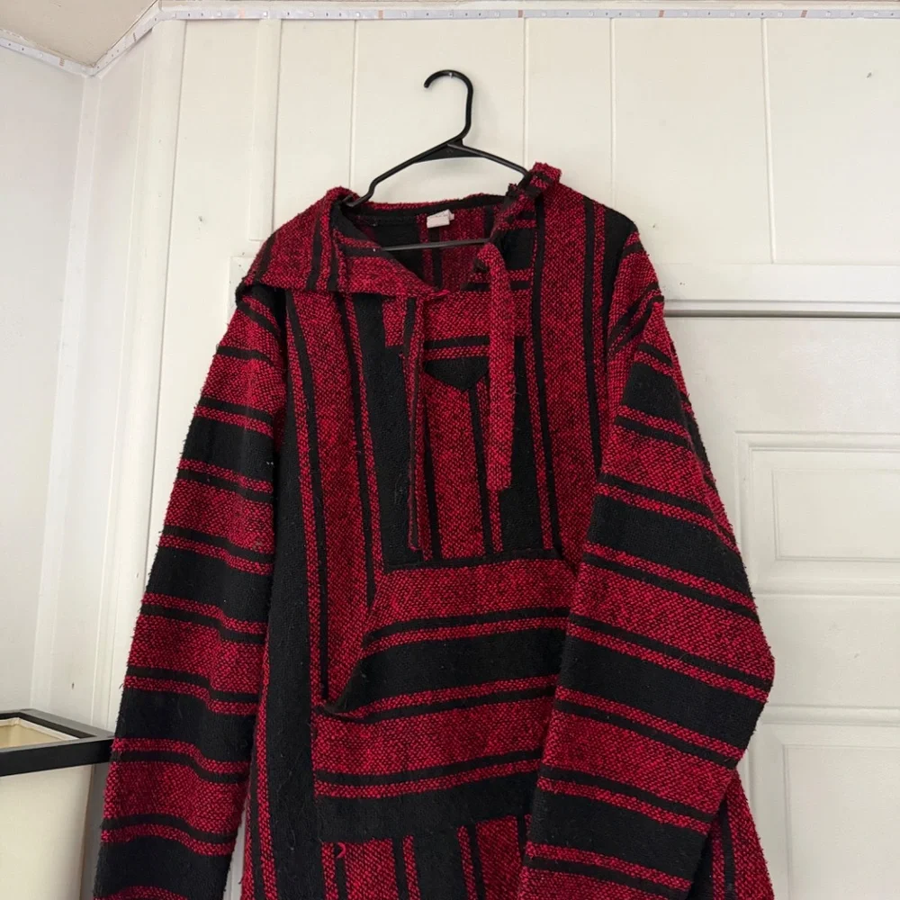 Bold red and black Lina Men's Red and Black Striped baggy oversized hippie hoode